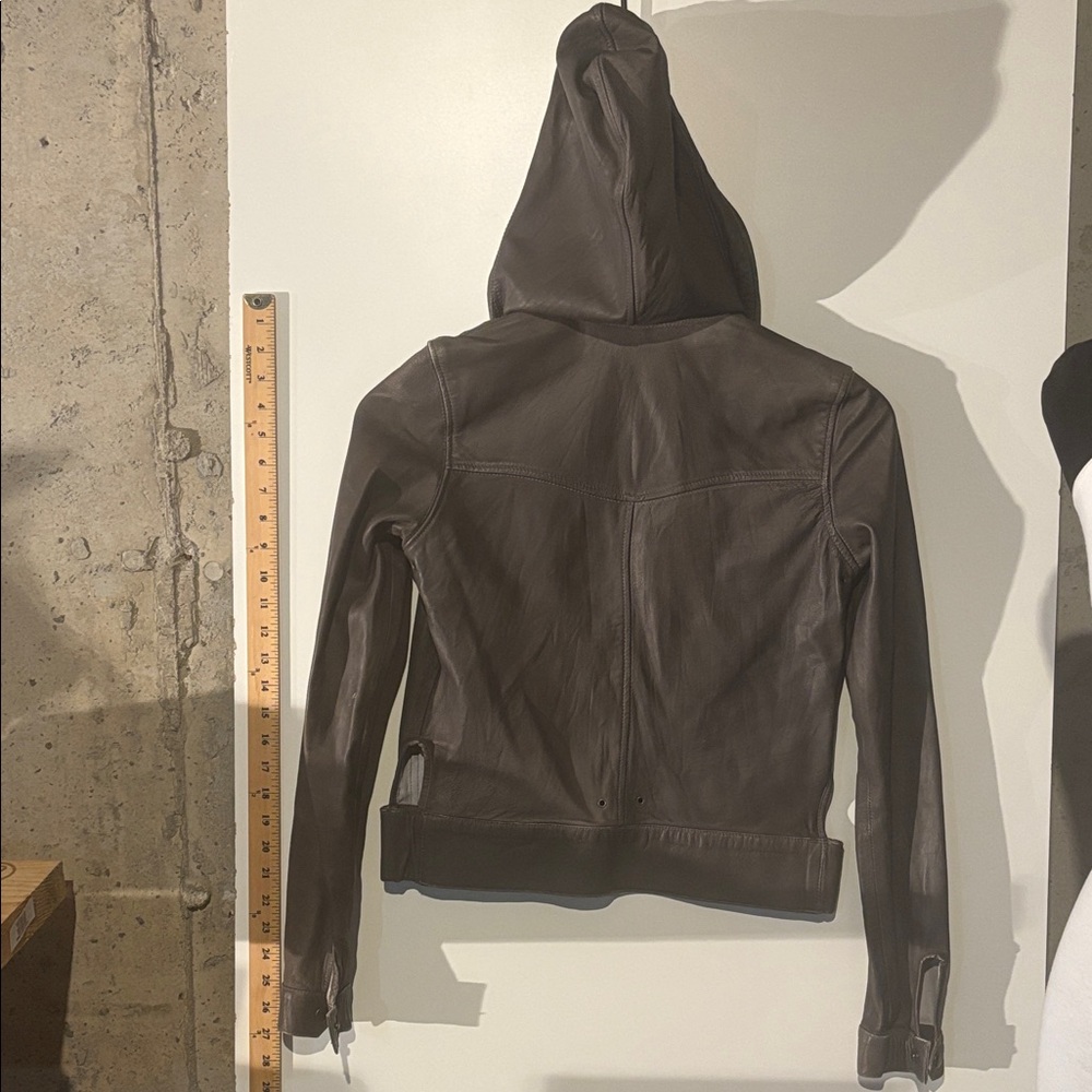 Mike & Chris Brown Leather Jacket with Hood - Picture 4 of 12